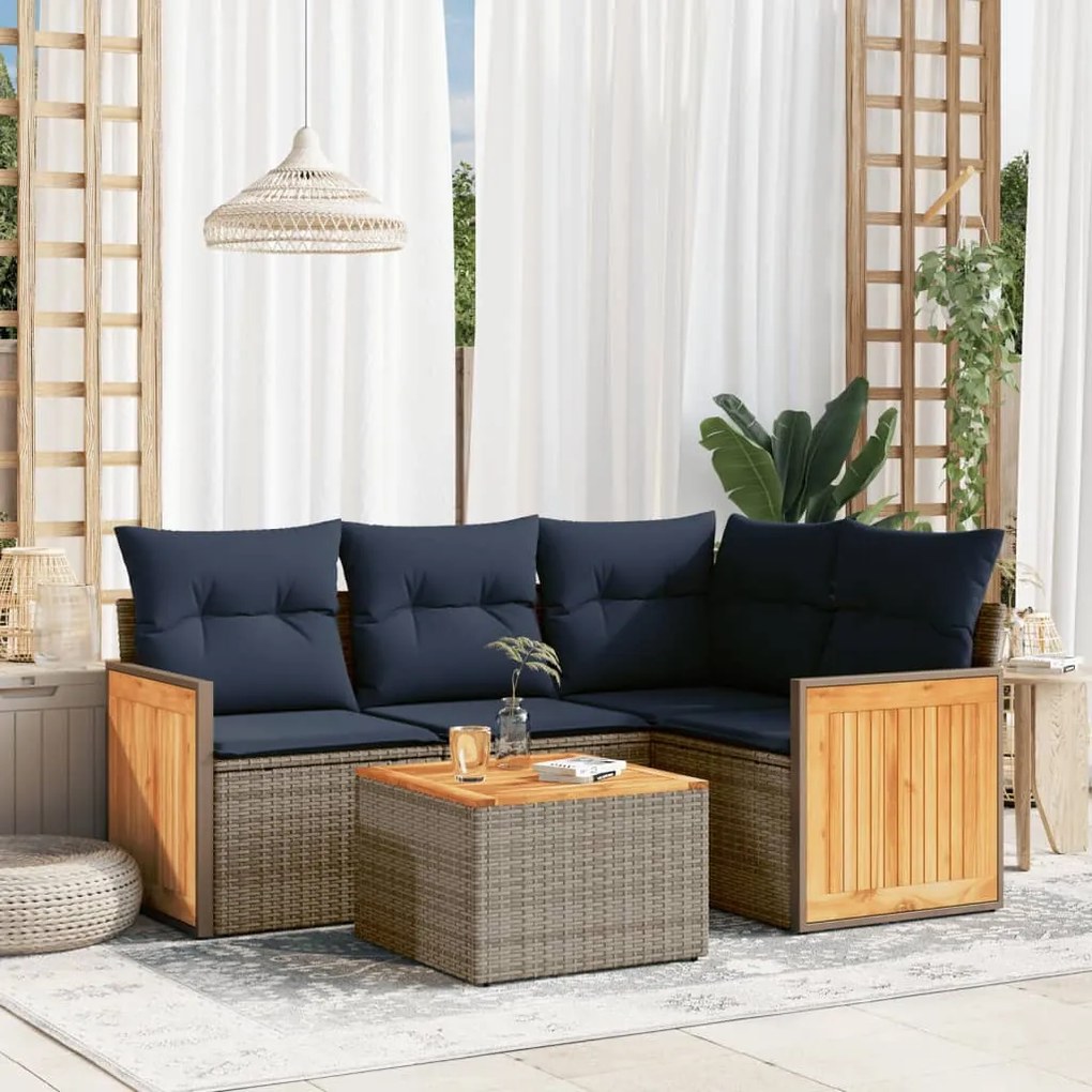vidaXL 5 pcs conjunto sofás p/ jardim c/ almofadões vime PE cinzento