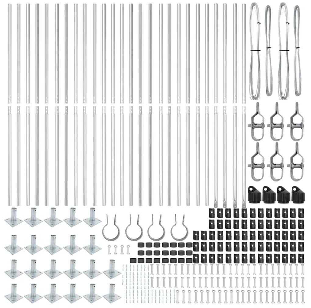 Postes de Cerca com Placas de Base - 26 pcs Ø32mm 68,5cm em Aço Galvan