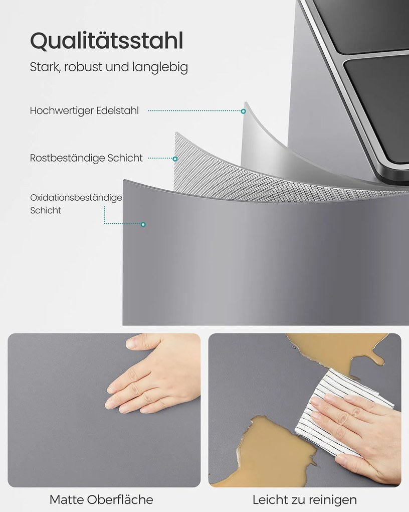 Caixote do lixo com 2 compartimentos e tampa articulada 2 x 30 litros cinzento ardósia