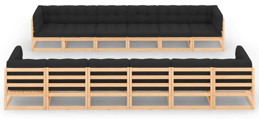 12 pcs conj. lounge jardim c/ almofadões antracite pinho maciço
