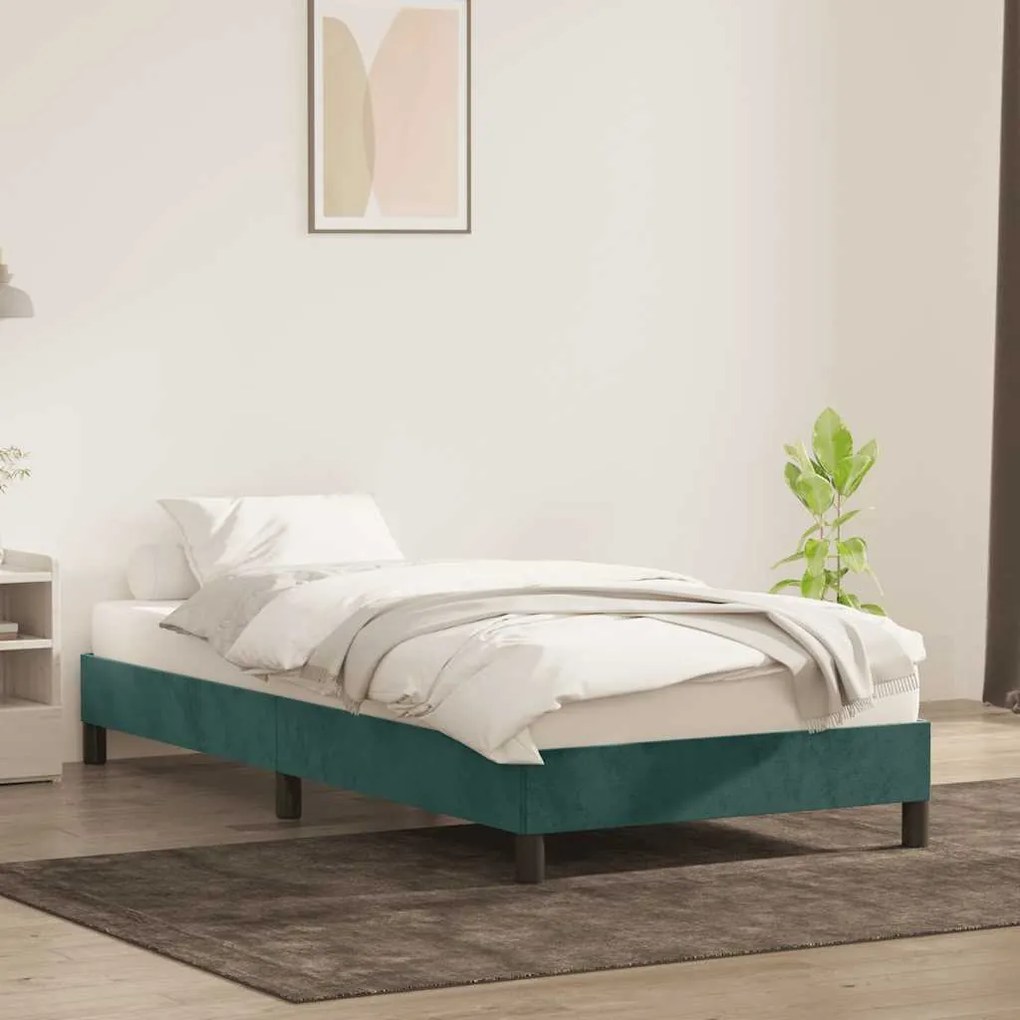 Estrutura de cama sem colchão 90x210 cm veludo verde-escuro