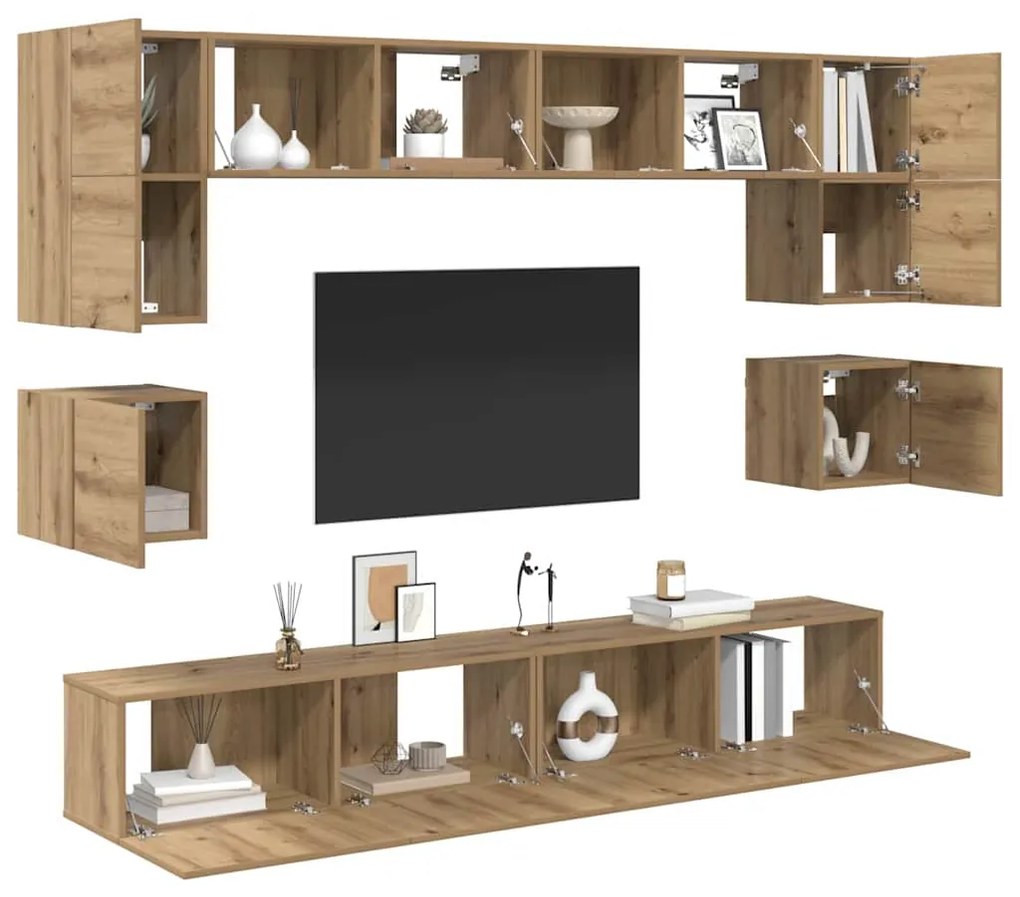 Conjunto de móvel de TV com prateleira 8 pcs carvalho artisiano