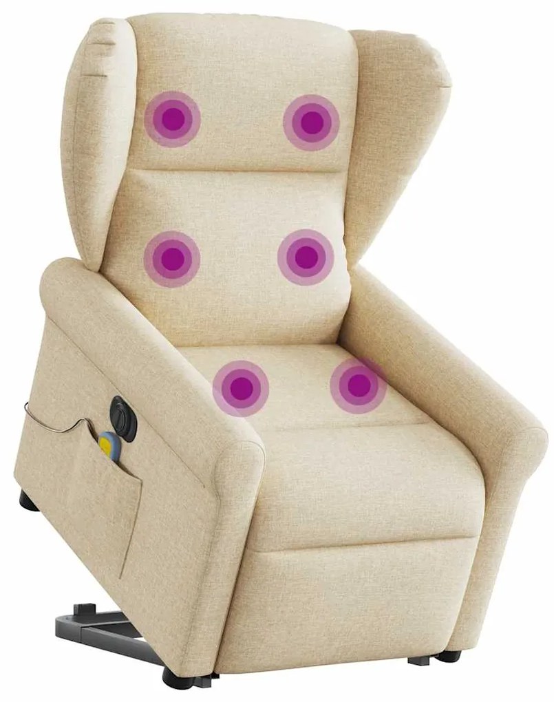 vidaXL Poltrona elétrica elevatória massagens tecido creme