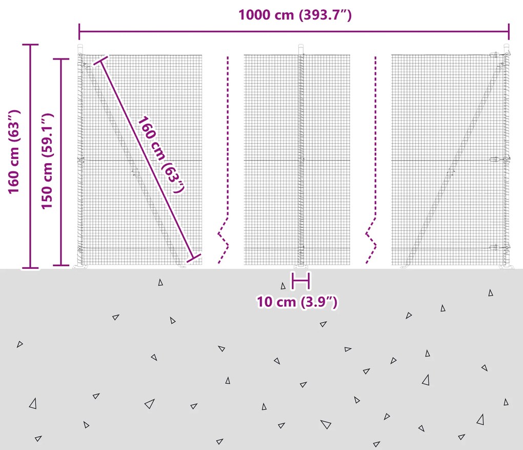Cerca de Fios Soldados com 7 Postes Flangeados Cinza 1.5x10 m Aço