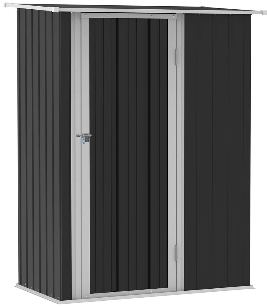 Outsunny Abrigo de Jardim 1,07m² 142x84x189cm Abrigo de Jardim de Aço Galvanizado com Porta Fechadura e Orifícios de Drenagem para Armazenamento de Ferramentas Cinza