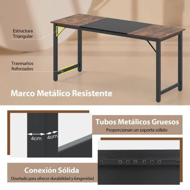 Mesa de escritório 160 x 60 cm Estrutura metálica para conferências, escritório, Castanho e preto