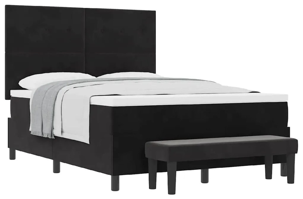 Cama Box Spring com Colchão &amp; Banco Preto 140x190 cm Veludo
