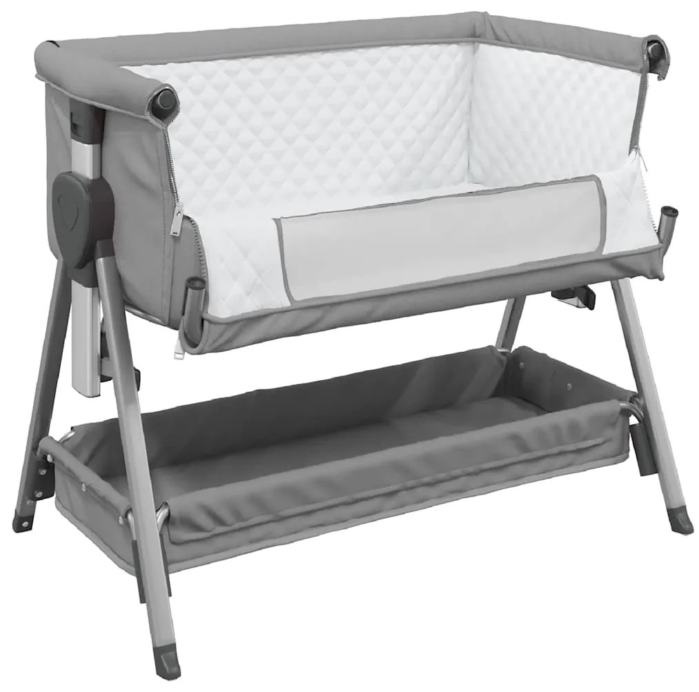 Cama de bebé com colchão tecido de linho cinzento-claro