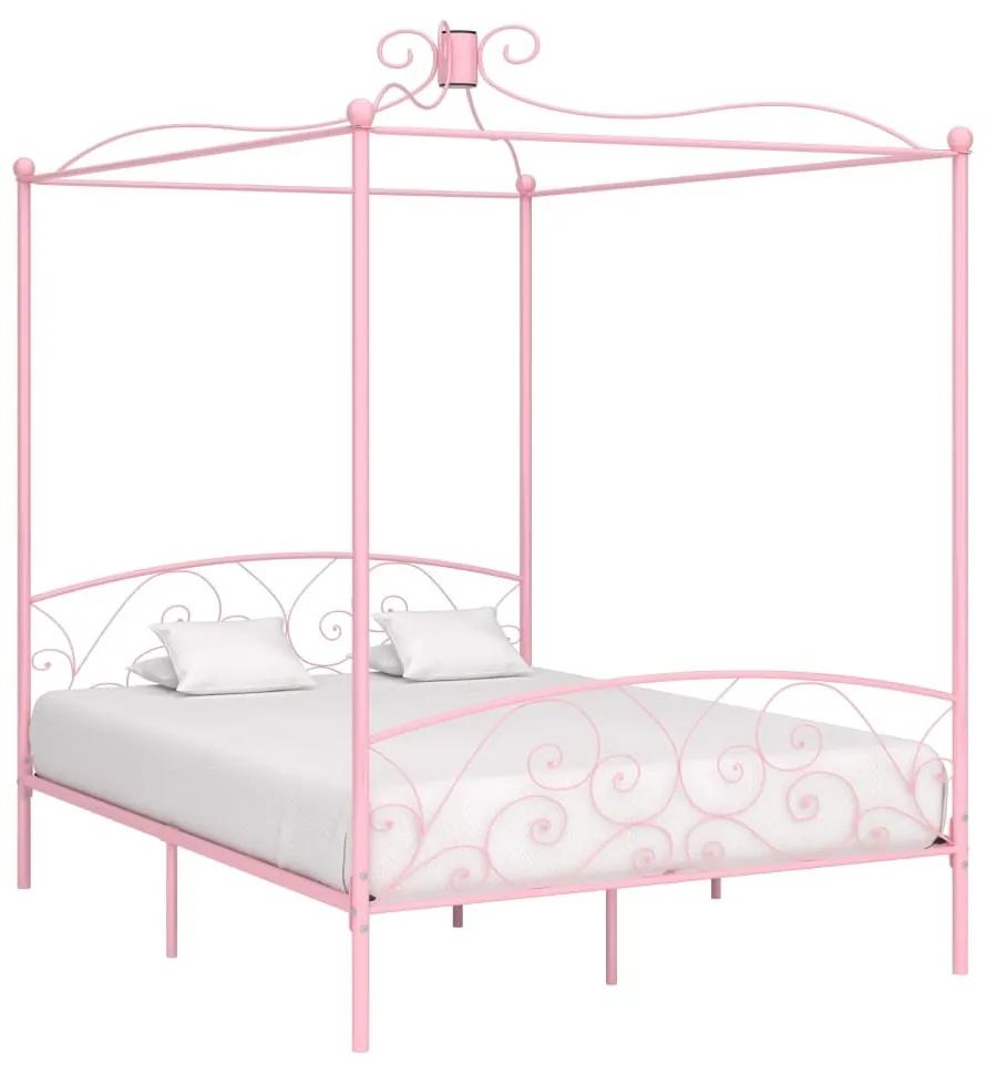 Estrutura de cama com dossel 180x200 cm metal cor-de-rosa
