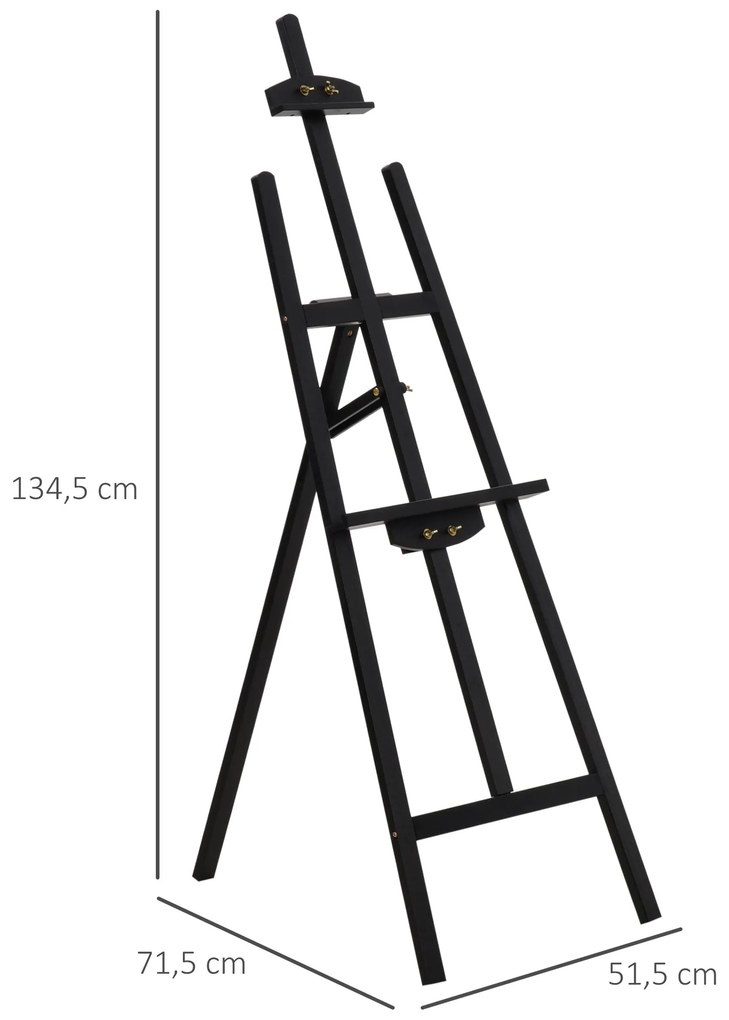 Cavalete para Pintura de Madeira Inclinável 90° com Suporte Tripé e Pincel 51,5x71,5x134,5cm Preto
