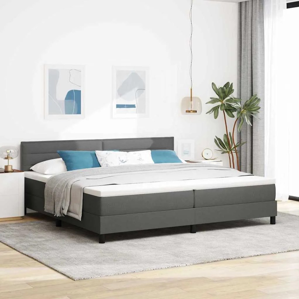 Cama Box Spring com Colchão Cinza Escuro 200x200 cm Tecido