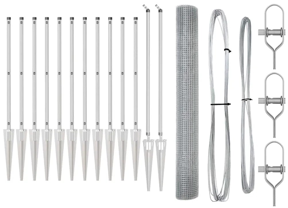 Cerca de Arame Welded com 13 Postes de Espeto 1.2x25 m Aço Galvanizado