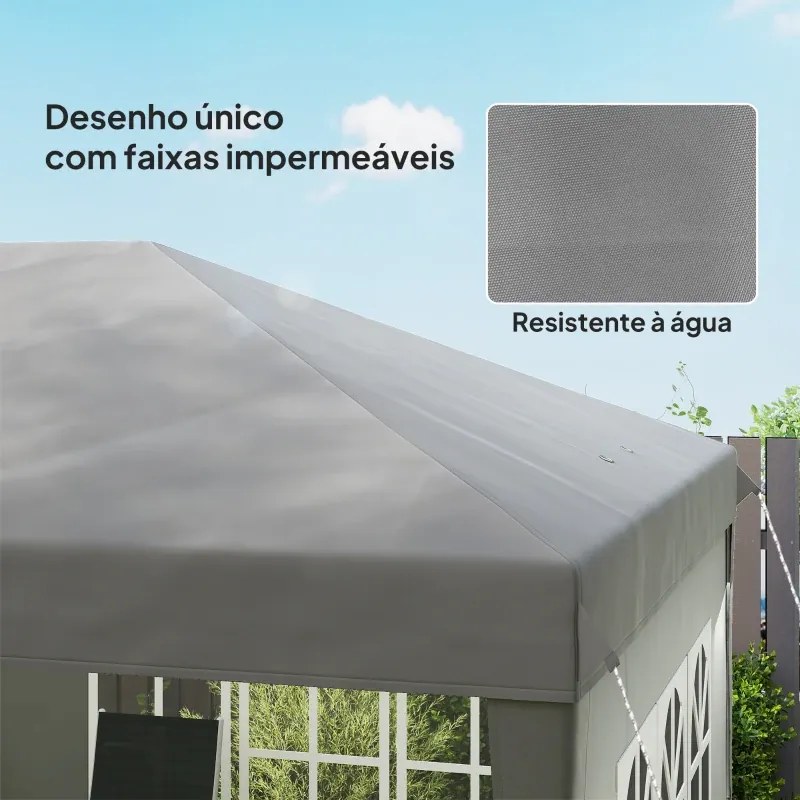 Tenda Dobrável 585x295x270 cm com 4 Paredes Laterais Amovíveis 4 Janelas e Bolsa de Transporte Cinzento