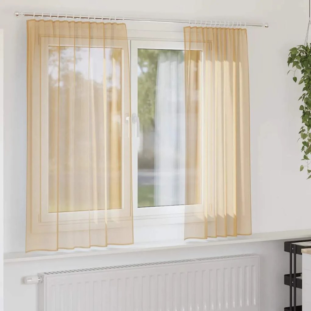 Cortinas de voile com bolsos para varão 2 pcs areia