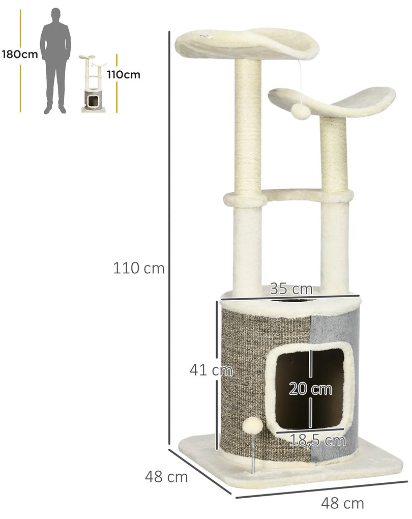 PawHut Árvore Arranhador para Gatos Torre para Gatos Altura 110cm com