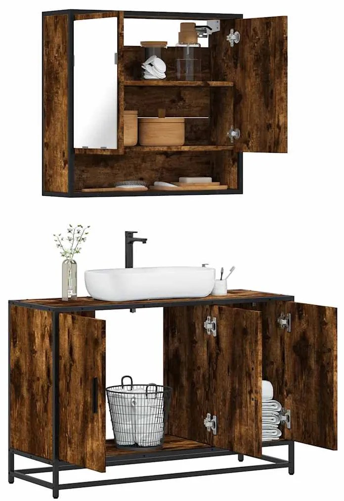 vidaXL 2 pcs conj. móveis casa de banho derivados madeira cor fumado