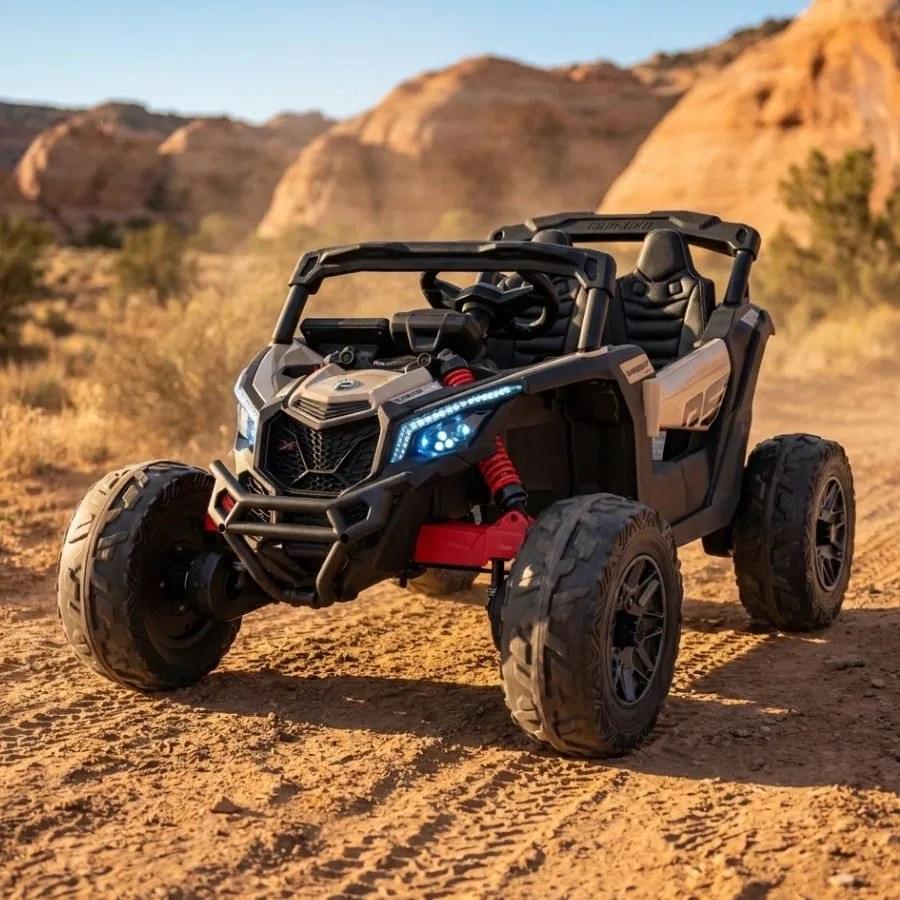 Buggy elétrico para Crianças ATV CAN-AM Maverick 24V 4×4 Rodas Espuma EVA, Assento couro ecológico Preto, Caqui