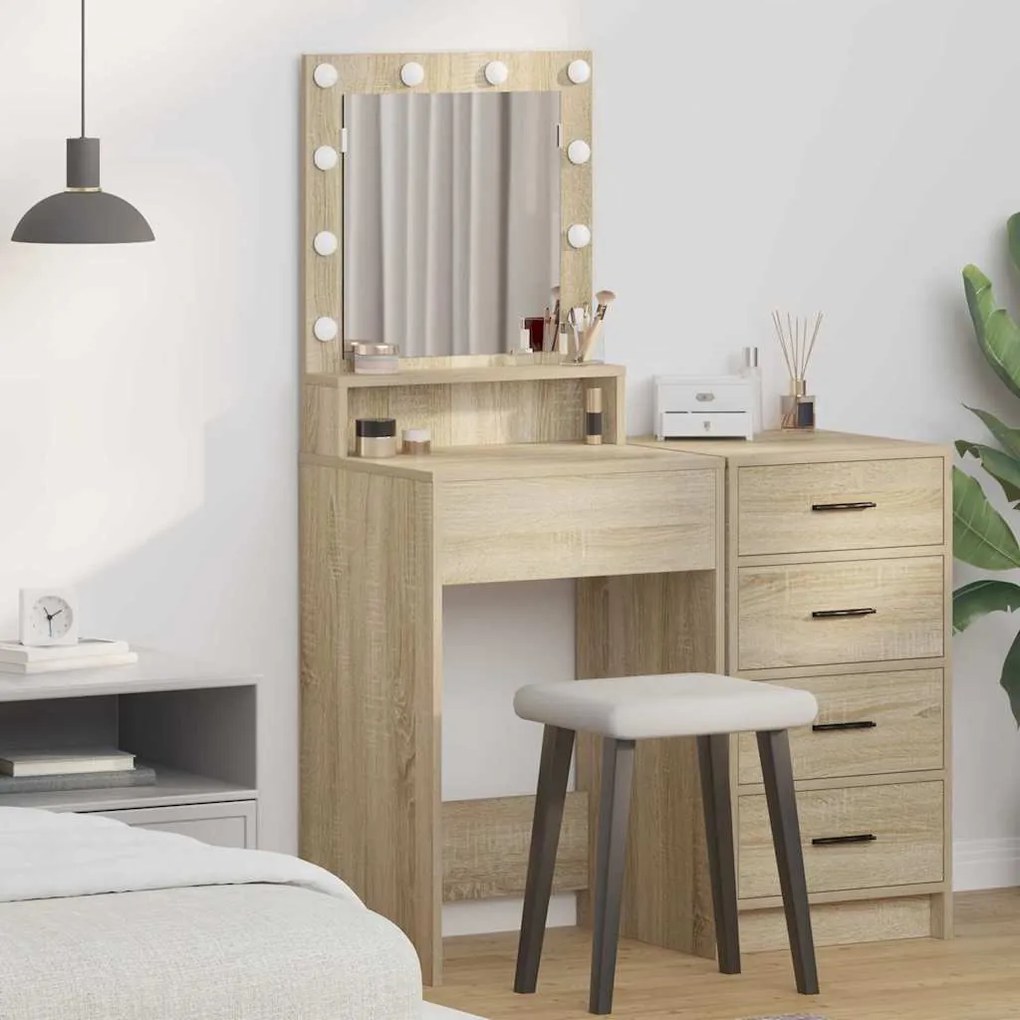 Mesa de Maquiagem com Luzes LED em Carvalho Sonoma, 50x41x135 cm