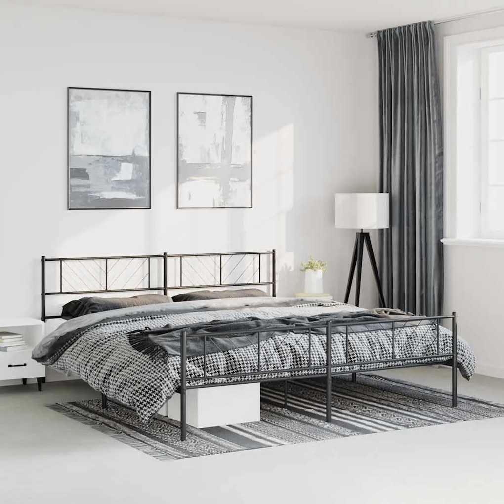 Estrutura de cama com cabeceira e pés 193x203 cm metal preto