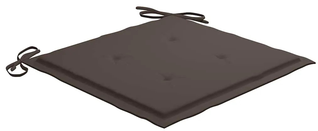 Cadeiras de jardim c/ almofadões cinza-acast. 8 pcs teca maciça