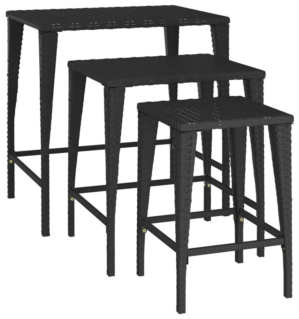 Mesas de encastrar 3 pcs vime PE preto