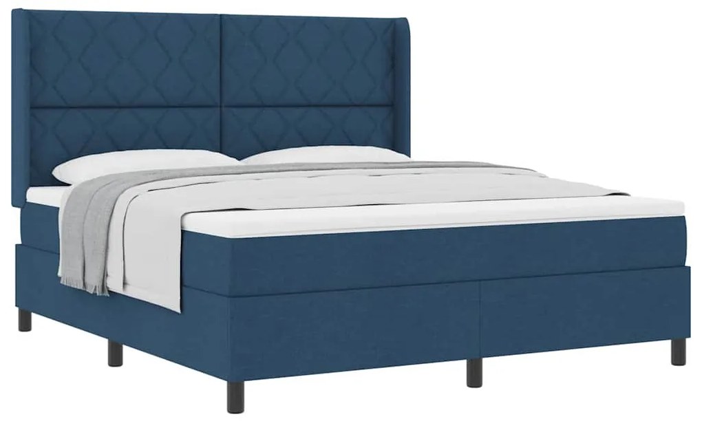 Cama com Estrado e Colchão - Azul - 180 x 200 cm - Tecido