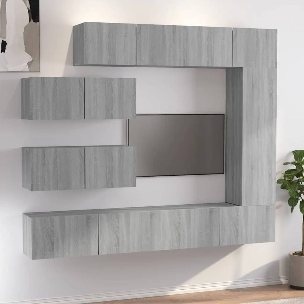 vidaXL Conjunto móveis de TV 7 pcs madeira processada sonoma cinza