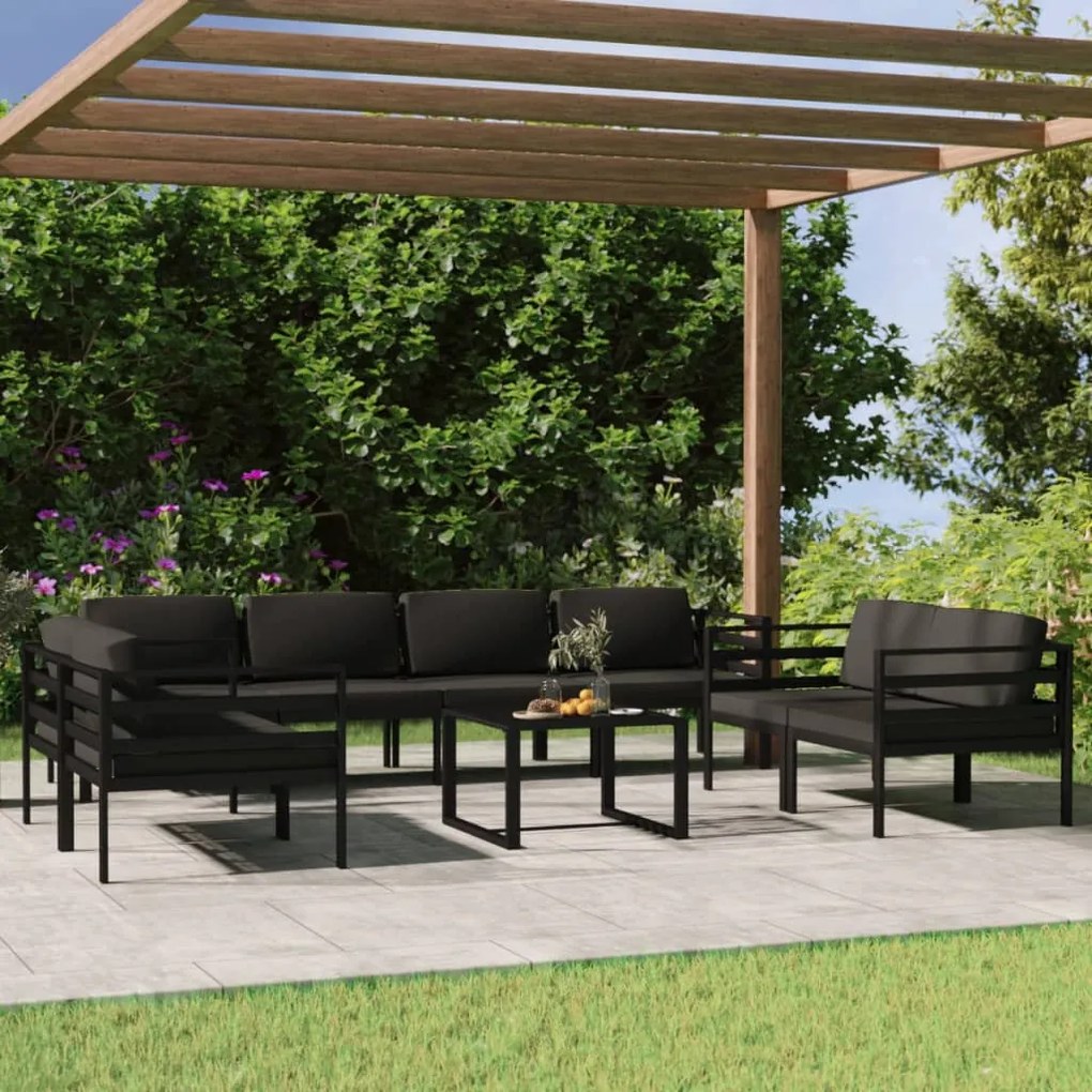 vidaXL 9 pcs conjunto lounge jardim com almofadões alumínio antracite