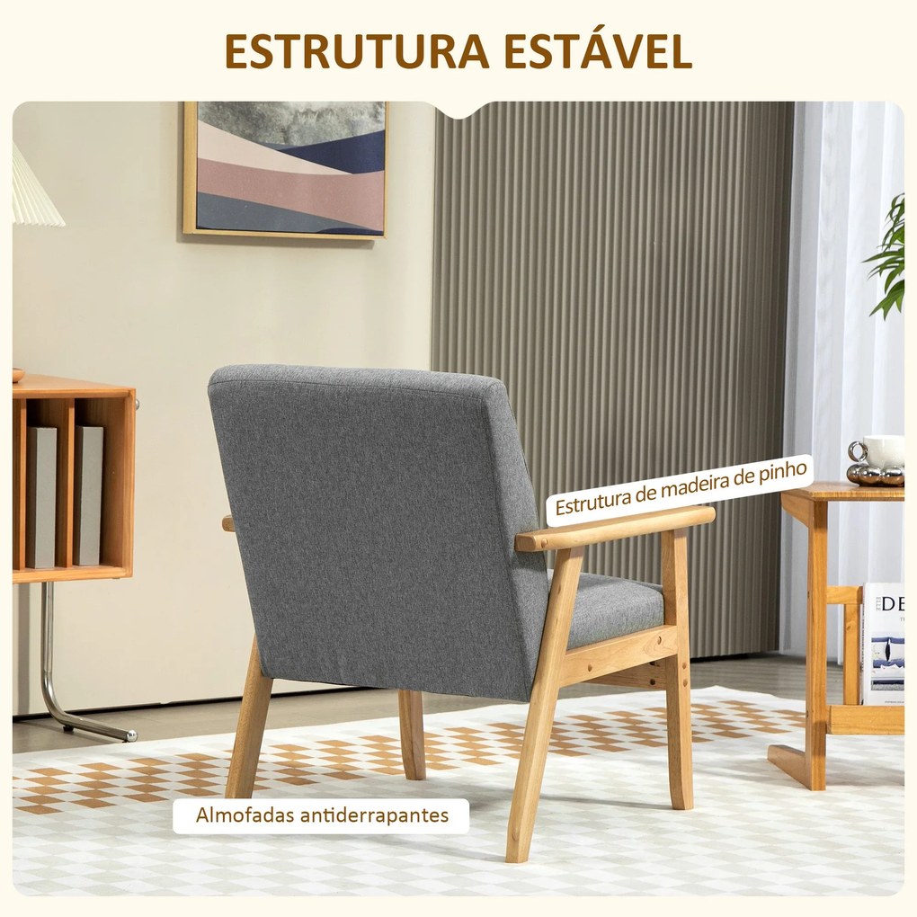 Poltrona Sala de Estar Estofada em Linho Poltrona com Apoio para os Br