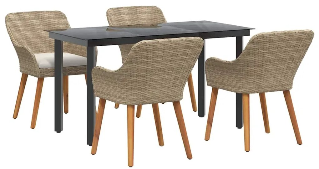 Conjunto de Jantar para o Jardim 5 Peças Bege em Rattan Sintético