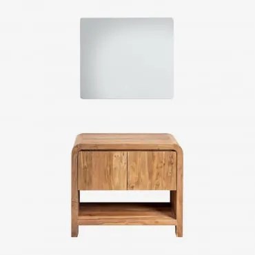 Conjunto De Móvel De Casa De Banho Em Madeira Vacry Castanho Acácia & Sem Lavatório & Led Retangular E Anti-embaciamento 80x70 Cm Riben & Sem Torneira