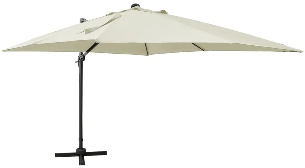 Guarda-sol jardim cantilever c/ poste e luzes LED 300 cm areia