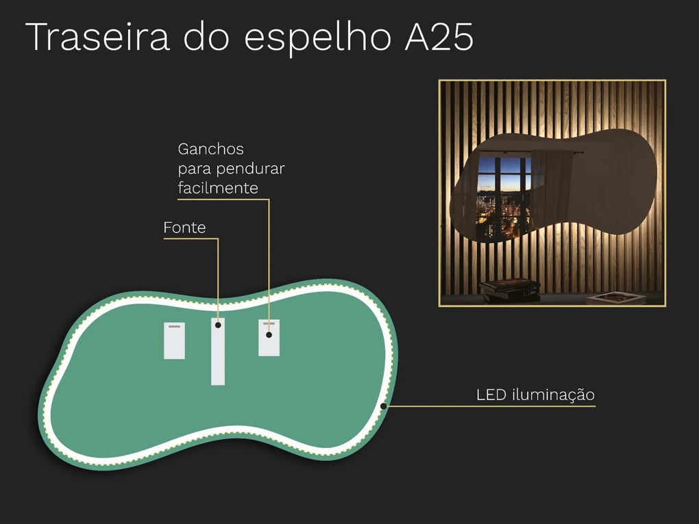 Espelho LED orgânico com iluminação A25