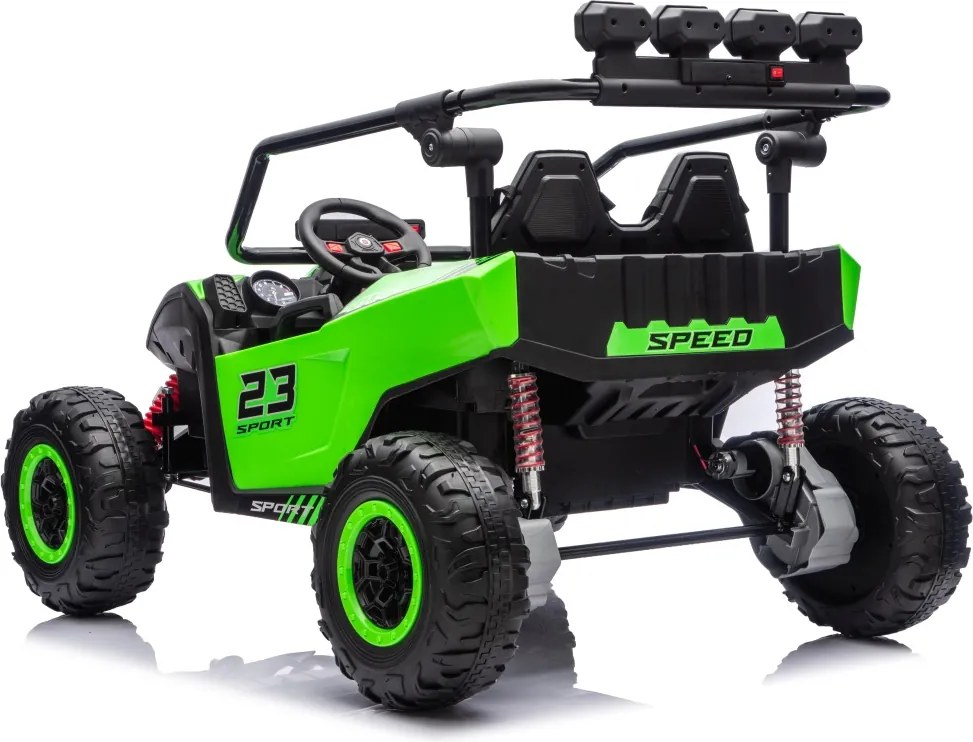 Buggy elétrico para Crianças 24V, 4x200W, 2 lugares TURBO 23, Rodas Espuma EVA, Assento Couro ecológico Verde