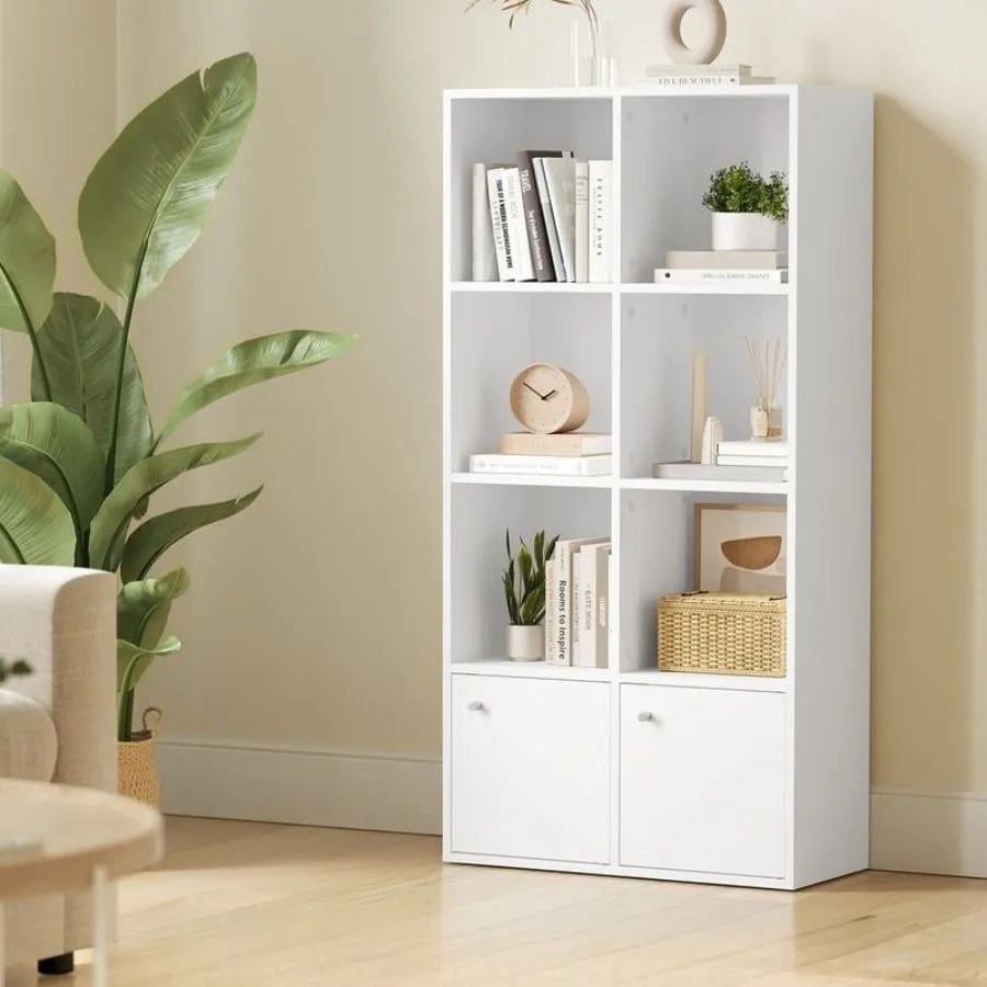 Estante com 4 prateleiras e 2 compartimentos 29 x 65,8 x 130 cm com portas em branco