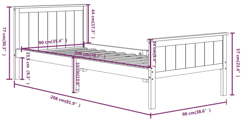 Estrutura de cama 90x200 cm pinho maciço castanho-escuro