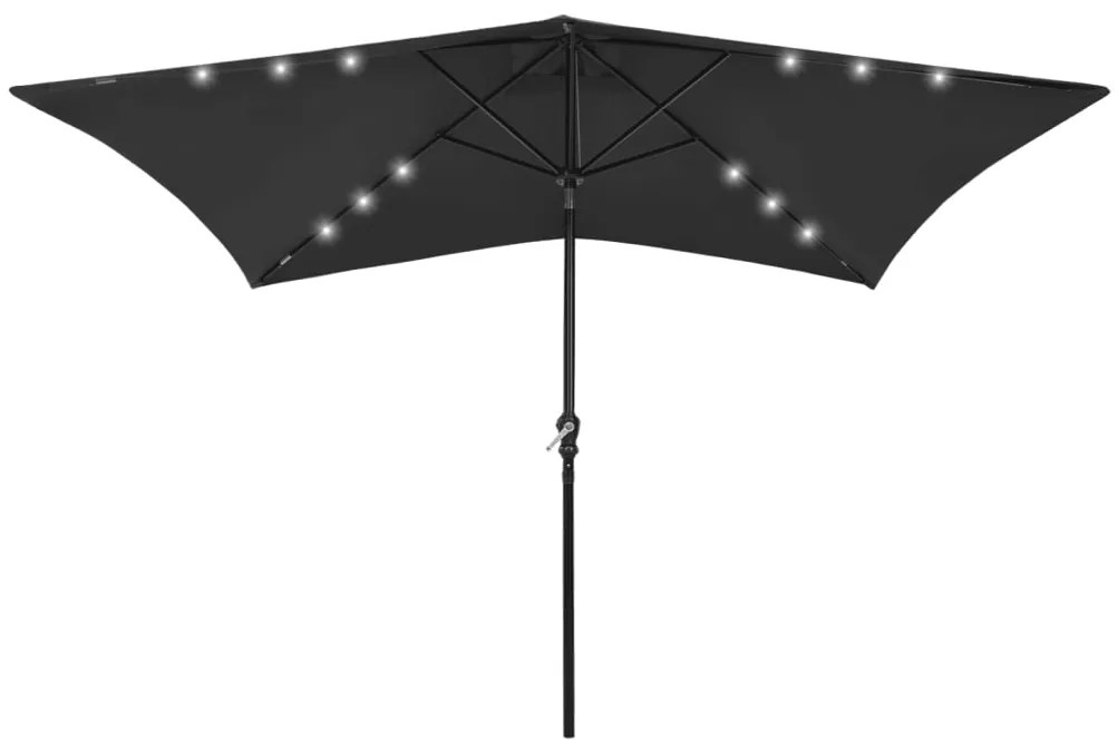 313792 vidaXL Guarda-sol com luzes LED e poste de aço 2x3 m preto