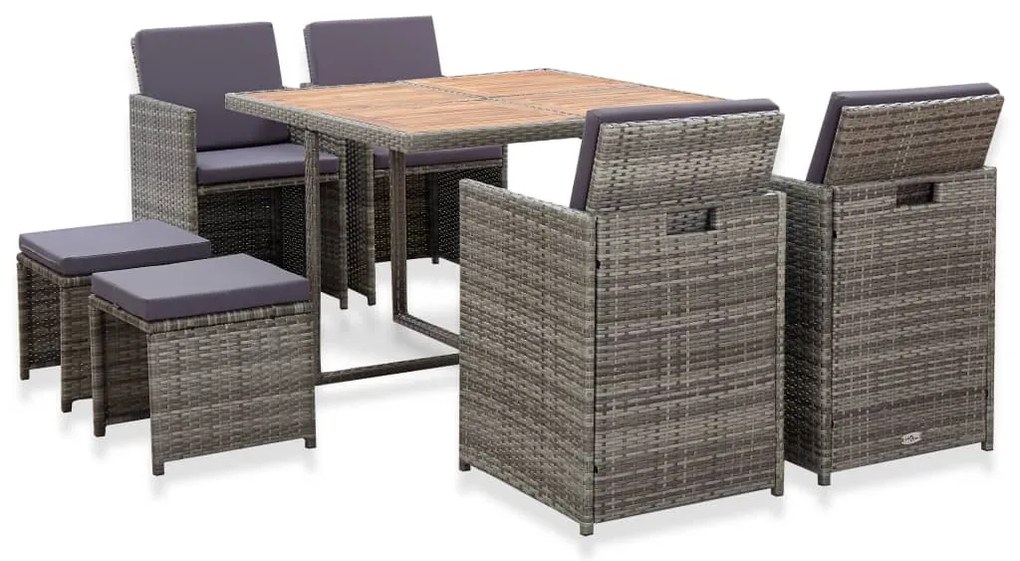 vidaXL 9 pcs conjunto jantar exterior vime e madeira acácia antracite