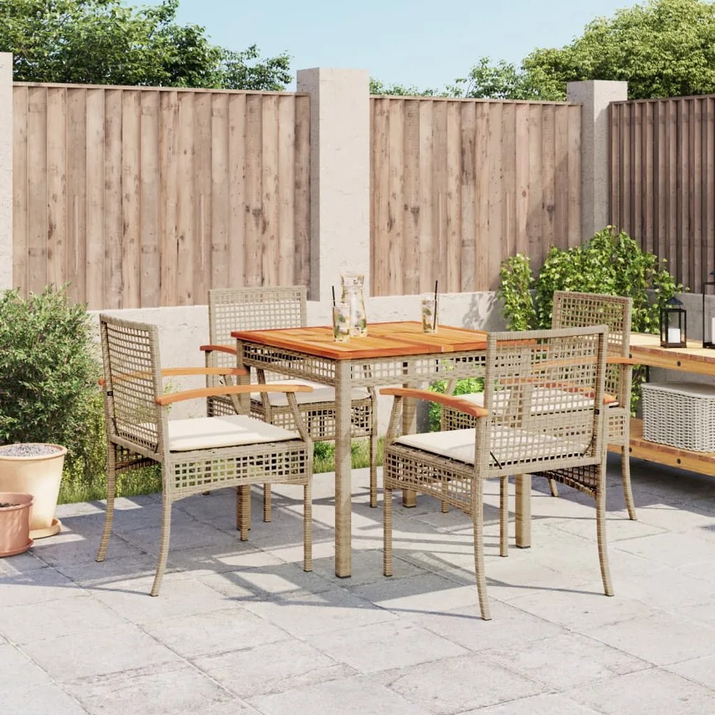vidaXL 5 pcs conjunto de jantar p/ jardim com almofadões vime PE bege