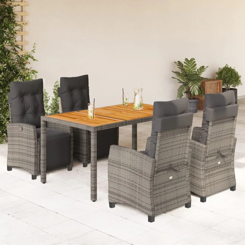 vidaXL 5 pcs conjunto de jantar p/ jardim c/ almofadões vime PE cinza