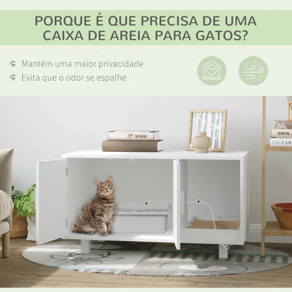 Móvel Caixa de Areia para Gatos com Porta com Arranhador Caixa de Areia para Gatos de Interior 91x52x50,5 cm Branco