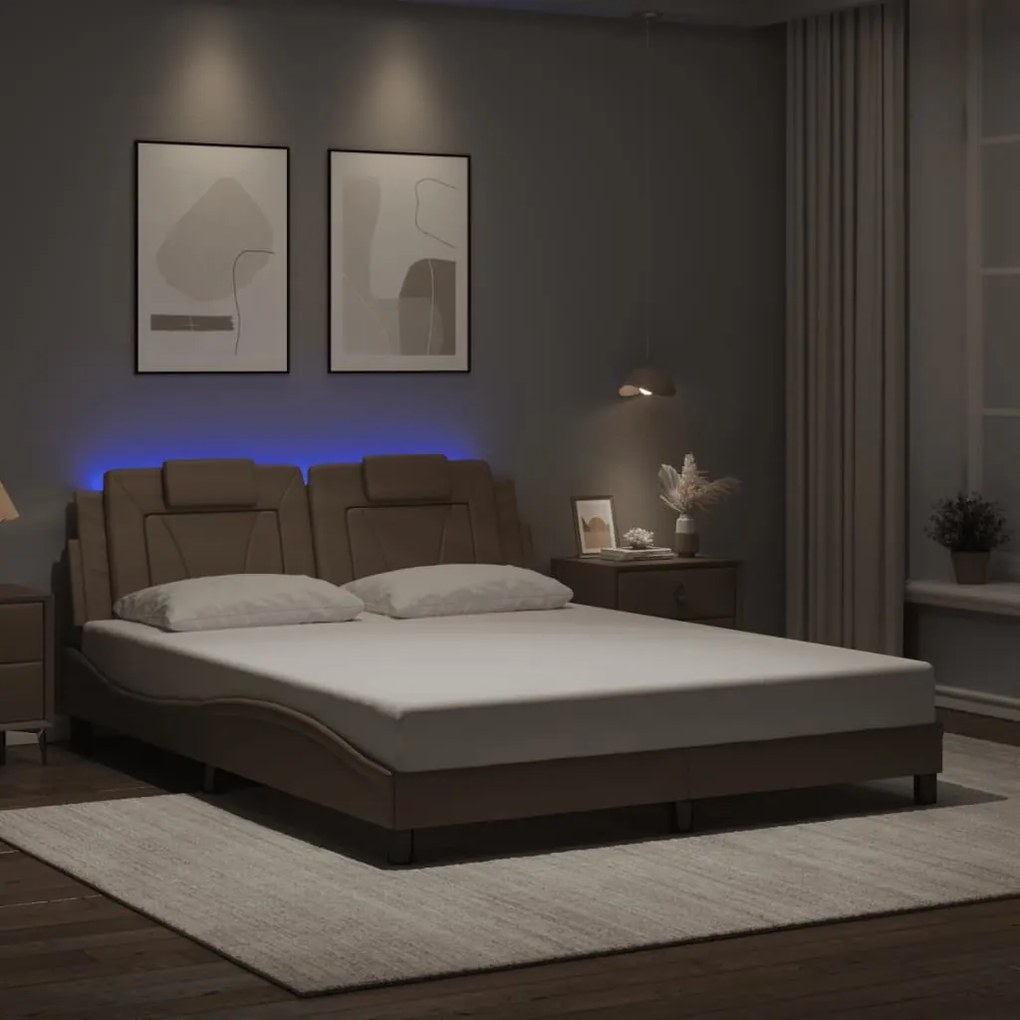 Estrutura cama c/ luzes LED 160x200 couro artificial cappuccino
