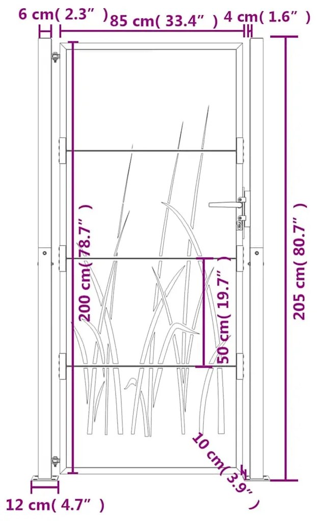 Portão de jardim 105x205 cm aço corten design erva