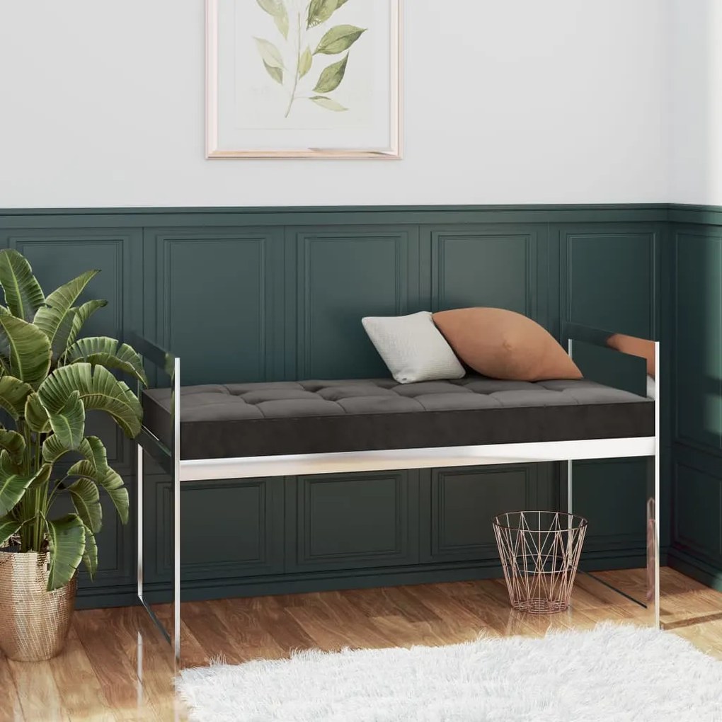 289042 vidaXL Banco 97 cm aço inoxidável e veludo cinzento