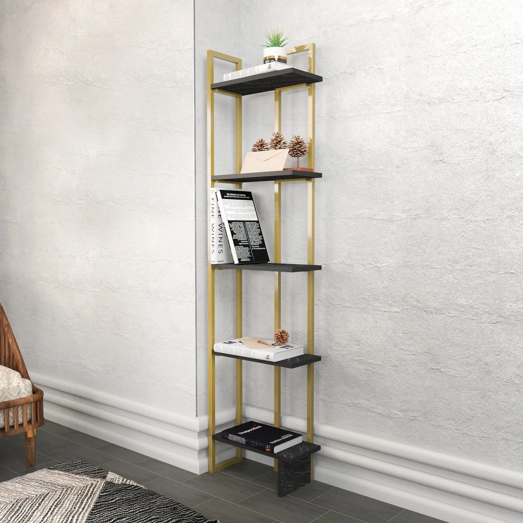 Estante Alice – Preto e Dourado – 45,2 cm x 21,6 cm x 180 cm