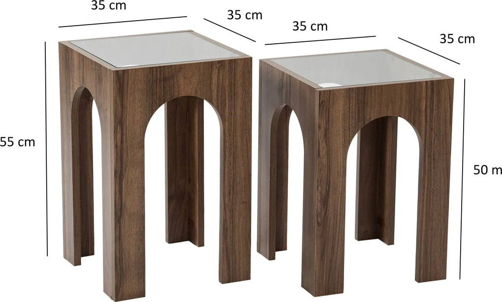 Conjunto de Mesas de Café Seine – Transparente e Nogueira – 35x50 cm e