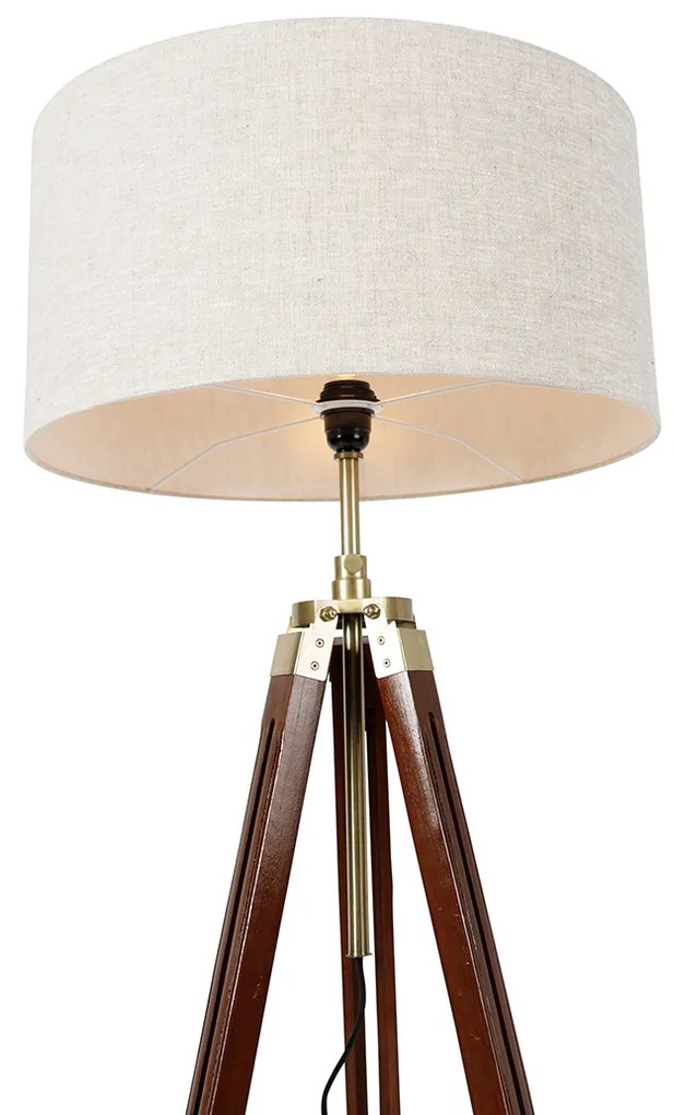 Candeeiro de pé em latão com cúpula cinzenta claro 50 cm tripé - Cortin