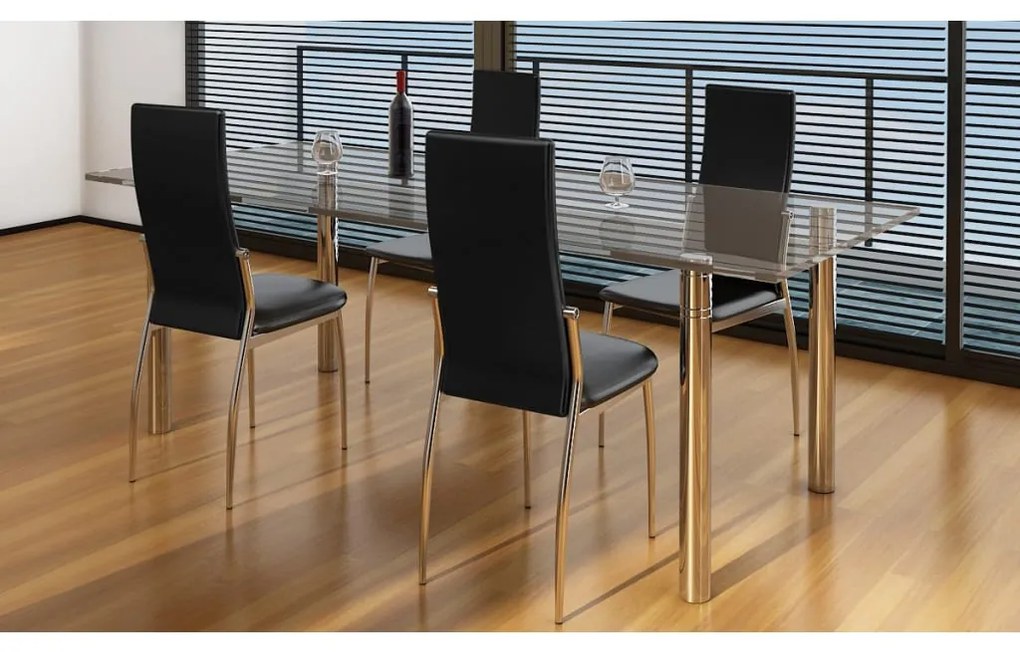 60570 vidaXL Cadeiras de jantar 4 pcs couro artificial preto