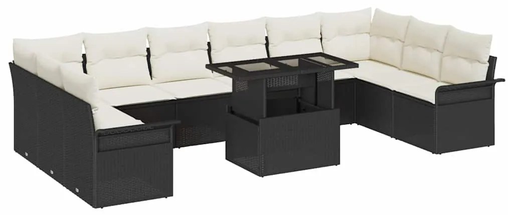 vidaXL Conjunto de Sofá de Jardim 11 pcs Preto Rattan de Polipropileno