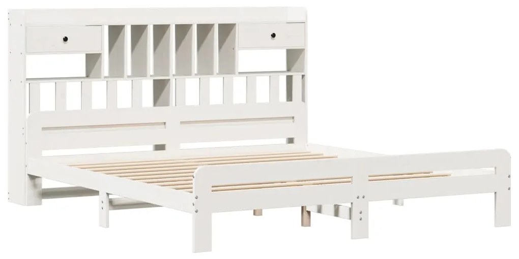 Cama com estante sem colchão 200x200 cm pinho maciço branco